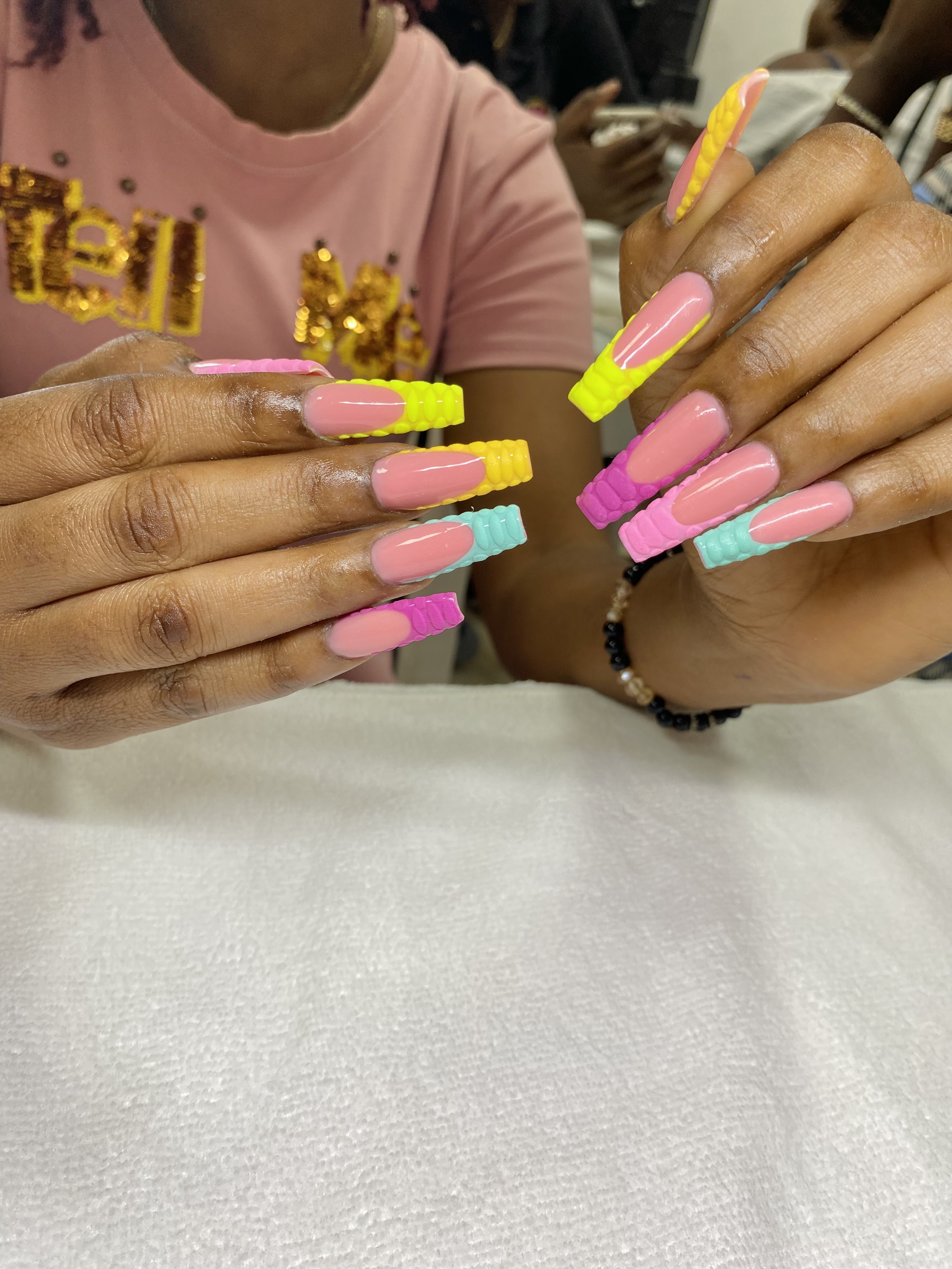 Long Acrylic + french + crocodile effect