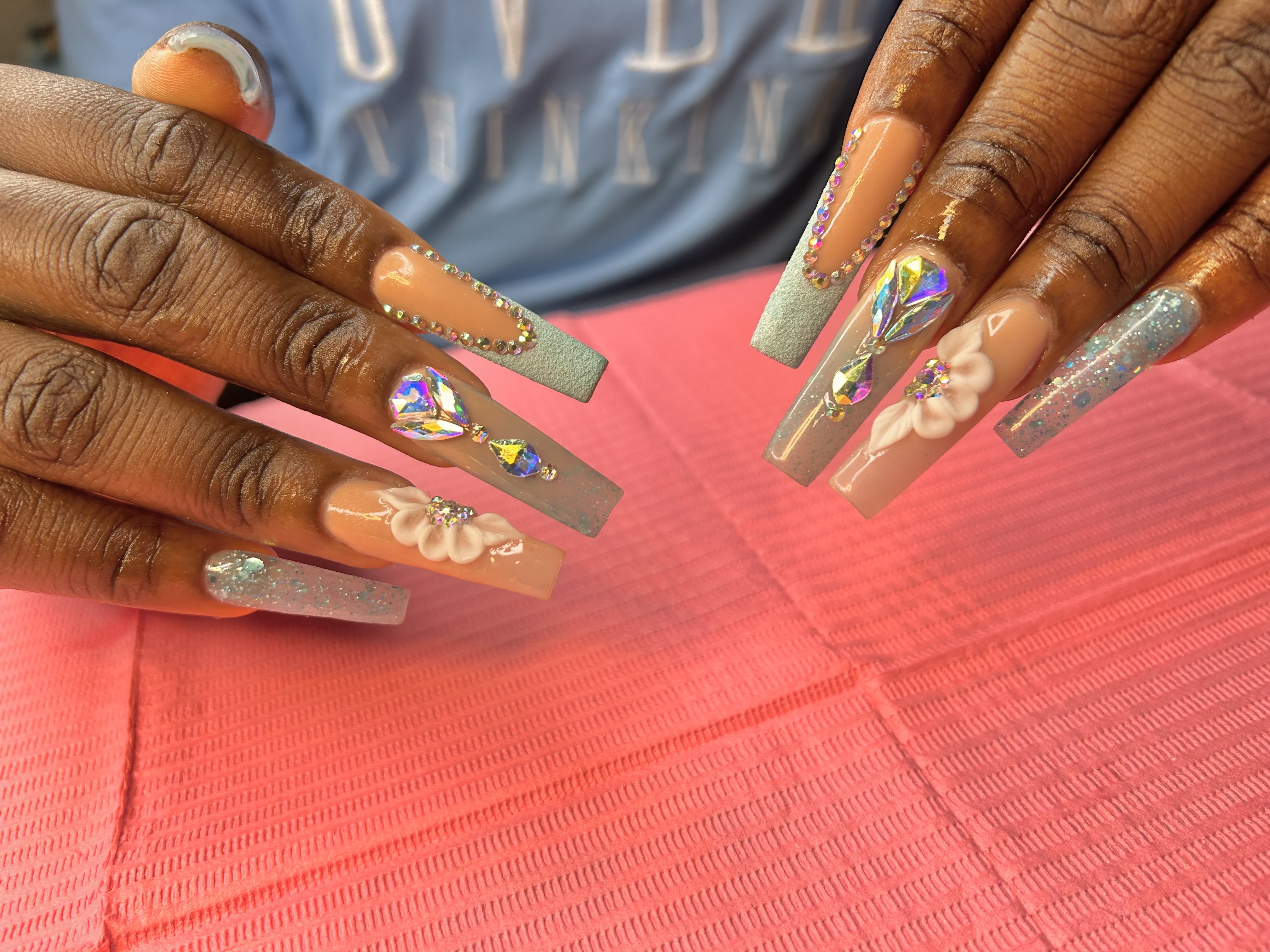 Xl Acrylic+babyglitter+glitter+french pixie +gems+3Dflowers