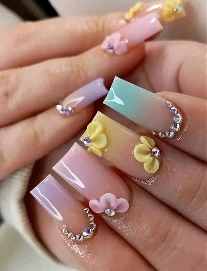 M Baby color +3D flowers+ gemstone