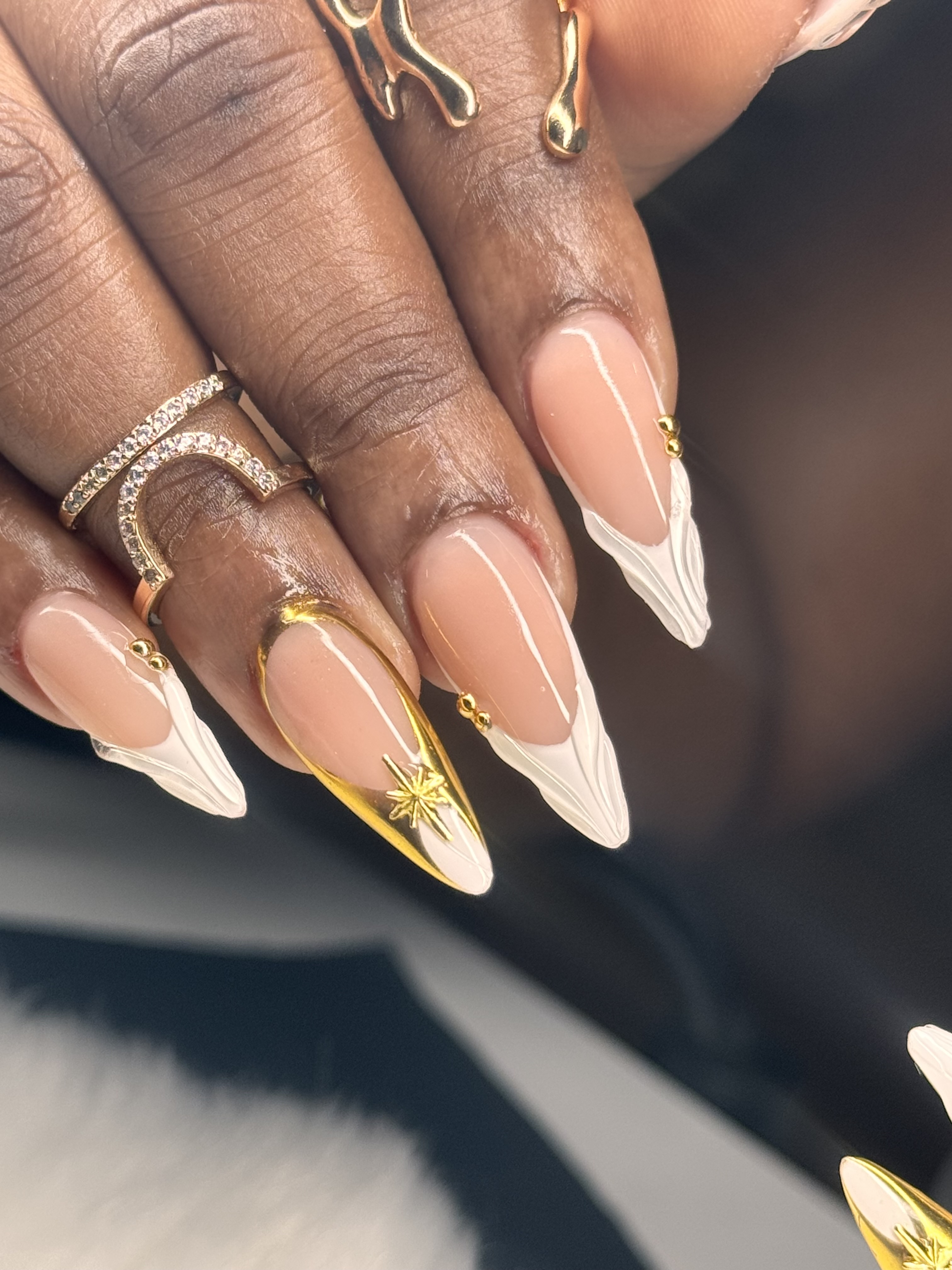 M-L Acrylic french tips + chrome + Shell